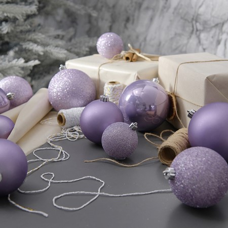 Shatterproof Christmas Baubles, Mixed Size, Pack of 26 - Heather Purple primary image
