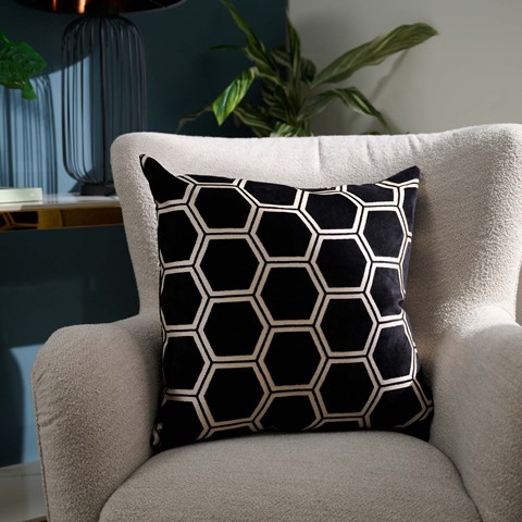 Ivor Black & Champagne Velvet Cushion