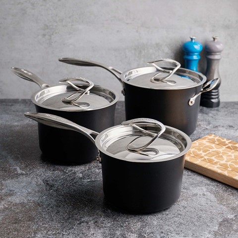 Circulon Style Hard Anodised 3 Piece Pan Set with Lids