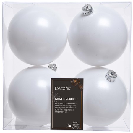 White Baubles Shatterproof Mix 4 Pack primary image
