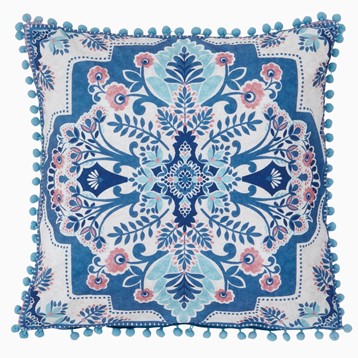 Catherine Lansfield Boho Patchwork Cushion - Blue & Pink Image