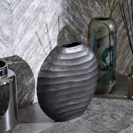 Ripples Graphite Aluminium Elliptical Vase - Small primary image