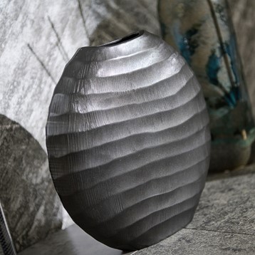 Ripples Graphite Aluminium Elliptical Vase - Small Image