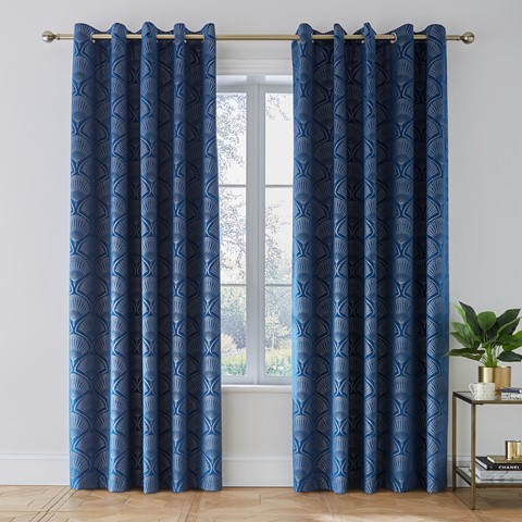Catherine Lansfield Art Deco Pearl Curtains - Navy Blue