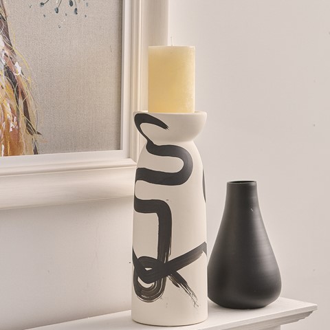 Black & Cream Ceramic Candle Holder