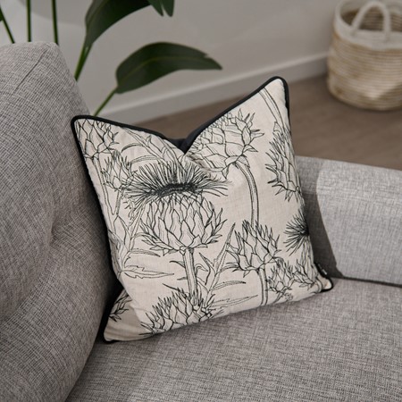 Embroidered Mono Thistle Cushion - Black primary image