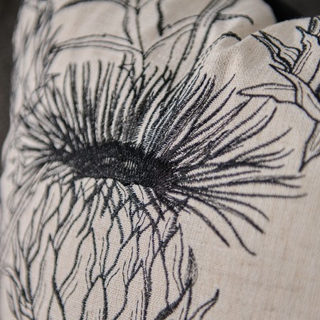 Embroidered Mono Thistle Cushion - Black image