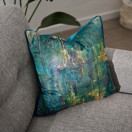 Printed Emerald Foil Cushion - Teal primary image