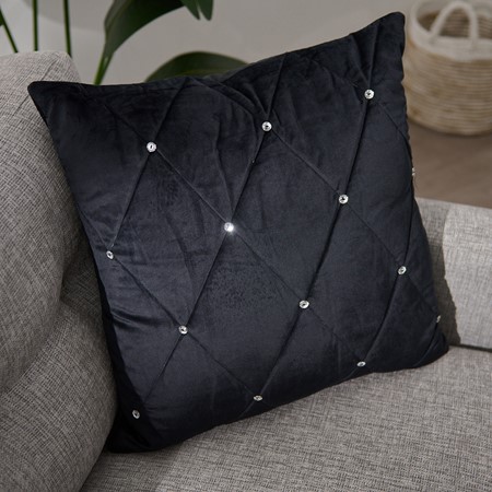 Riva Paoletti Diamante Embellished Quilted Cushion - Black primary image