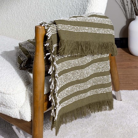 Hoem Jour Linear Woven Throw - Olive primary image