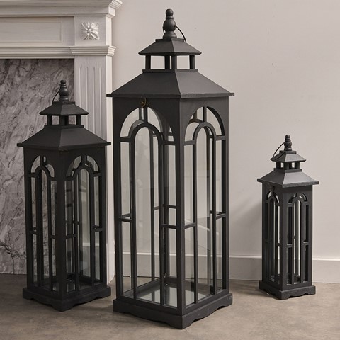 Black Large Wooden Lantern with Archway