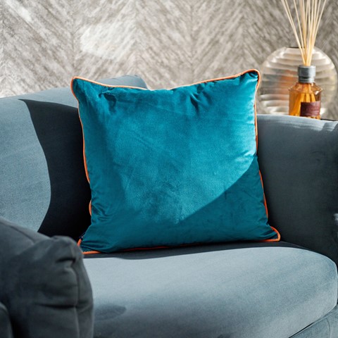 Riva Paoletti Meridian Teal & Tiger Velvet Piped Cushion