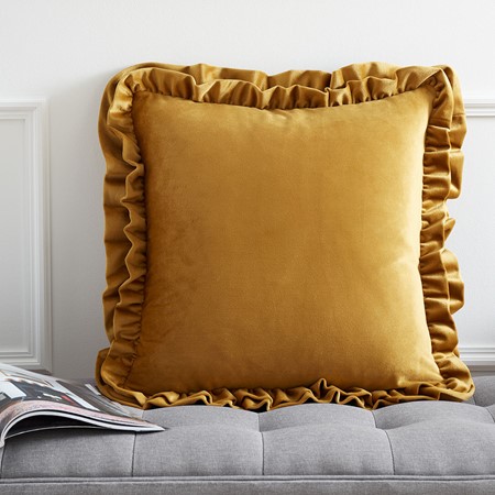 Catherine Lansfield Mustard Velvet Double Frill Cushion primary image
