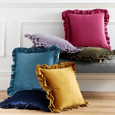 Catherine Lansfield Mustard Velvet Double Frill Cushion image