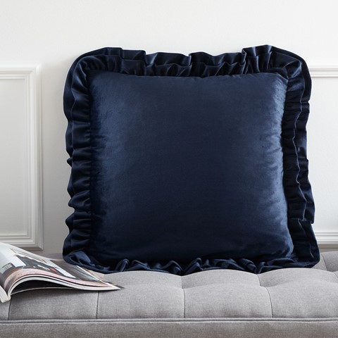 Catherine Lansfield Navy Velvet Double Frill Cushion