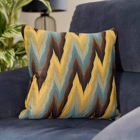 Mustard & Blue Lightning Design Cushion