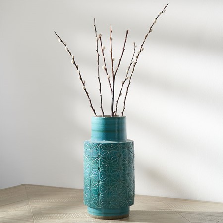 Sidra Aquamarine Stoneware Etch Vase primary image