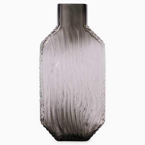 Tall Ribbed Grey Ombre Glass Vase