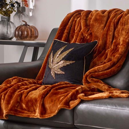 Autumn Leaf Square Black & Gold Embellished Cushion primary image