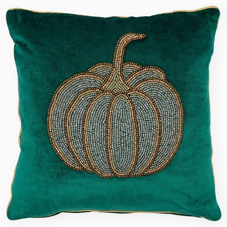 Large Embellished Green Pumpkin Square Cushion image