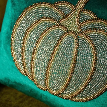 Large Embellished Green Pumpkin Square Cushion Image
