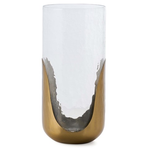 Glass Candle Holder with Gold Hammered Detail