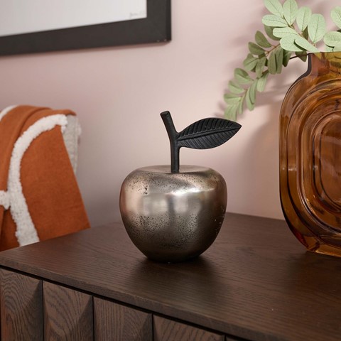 Metallic Medium Silver Apple Ornament