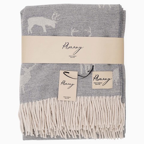 Remony Wildlife Grey Lambswool Stag Throw