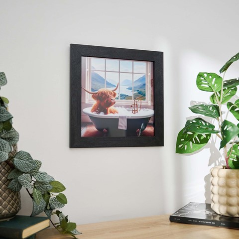 Highland Cow In Black Bath Wall Art