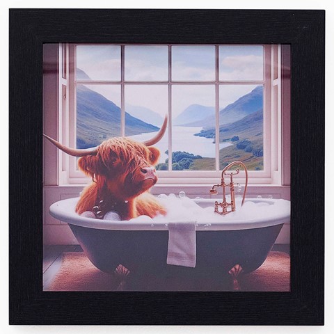Highland Cow In Black Bath Wall Art