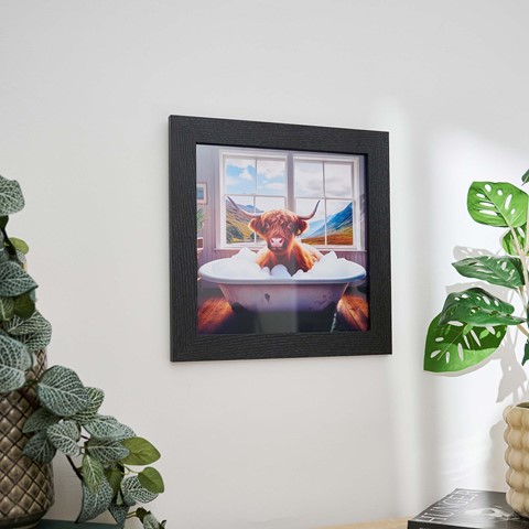 Highland Cow In White Bath Wall Art