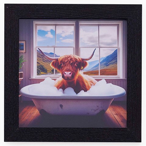 Highland Cow In White Bath Wall Art