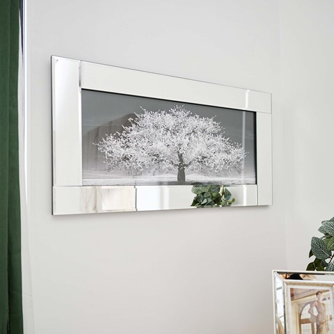 Silver Tree Mirrored Frame Liquid Art