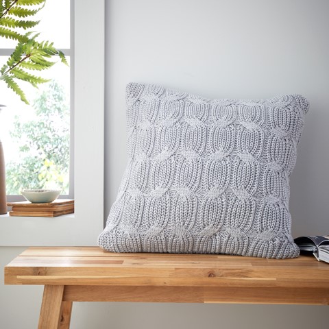 Catherine Lansfield Silver Chunky Marl Knit Cushion