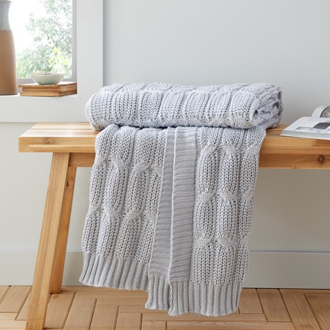 Catherine Lansfield Silver Chunky Marl Knit Throw