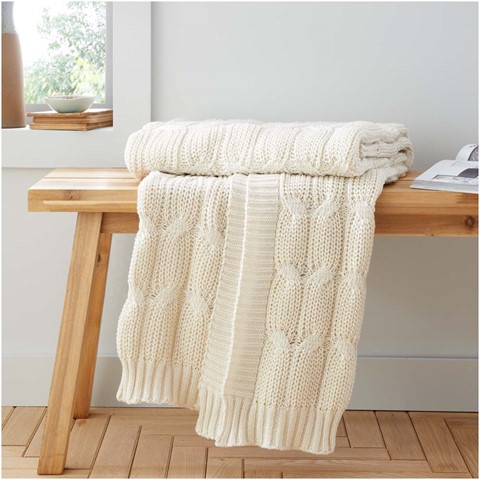 Catherine Lansfield Cream Chunky Marl Knit Throw