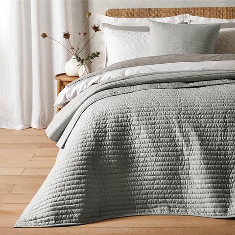 Quilted Lines Silver Bedspread