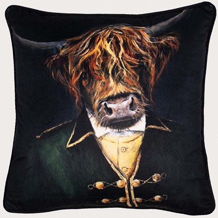 Eton Printed Velvet Highland Cow Cushion primary image