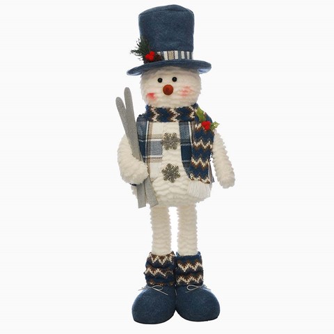 Standing Plush Snowman Carrying Skis