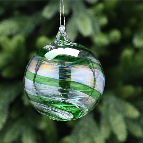 Clear Green Swirl Glass Bauble