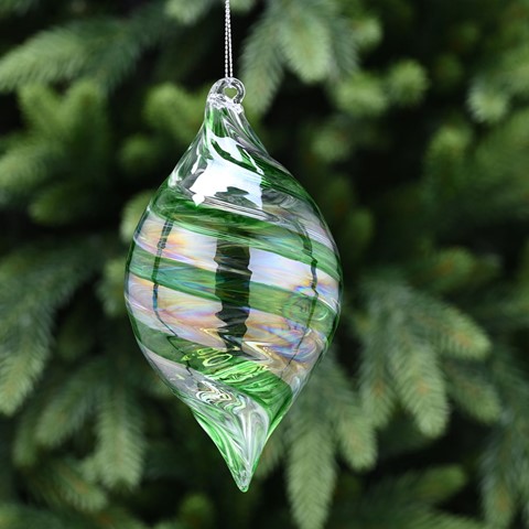 Green Swirl Glass Teardrop Bauble