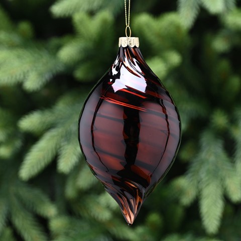 Brown Lines Teardrop Glass Bauble