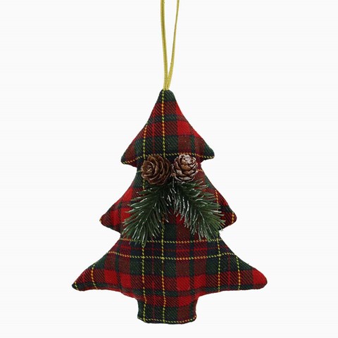 Green & Red Tartan Fabric Tree Bauble