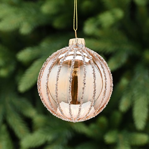 Translucent Amber Stripes Glass Bauble