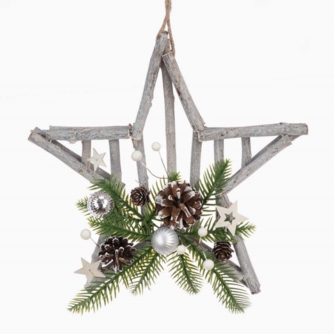 Wooden Star with Pine Decoration