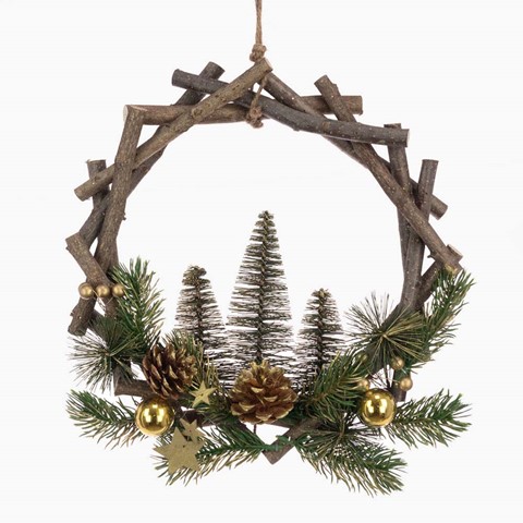 Wooden Wreath with Pine