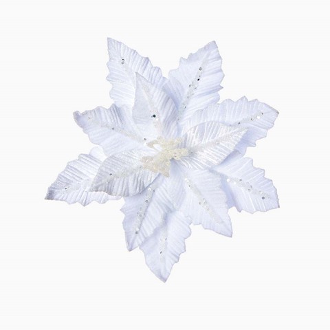 White Glitter Velvet Poinsettia Clip On