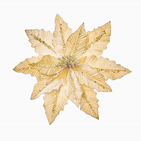 Champagne Gold Glitter Velvet Poinsettia Clip On