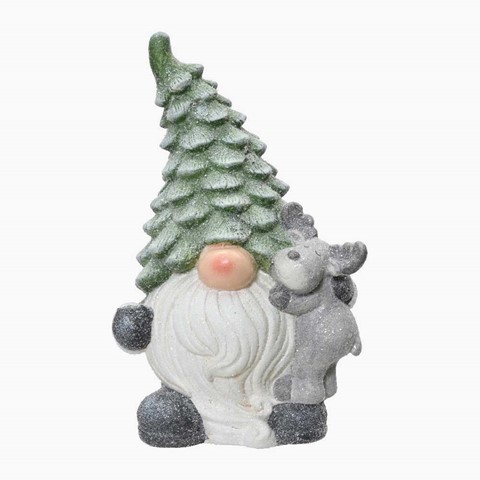 Green Gnome Holding A Reindeer Ornament
