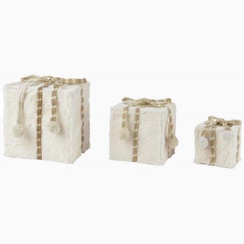 White Pom Pom Giftbox Decoration Set of 3
